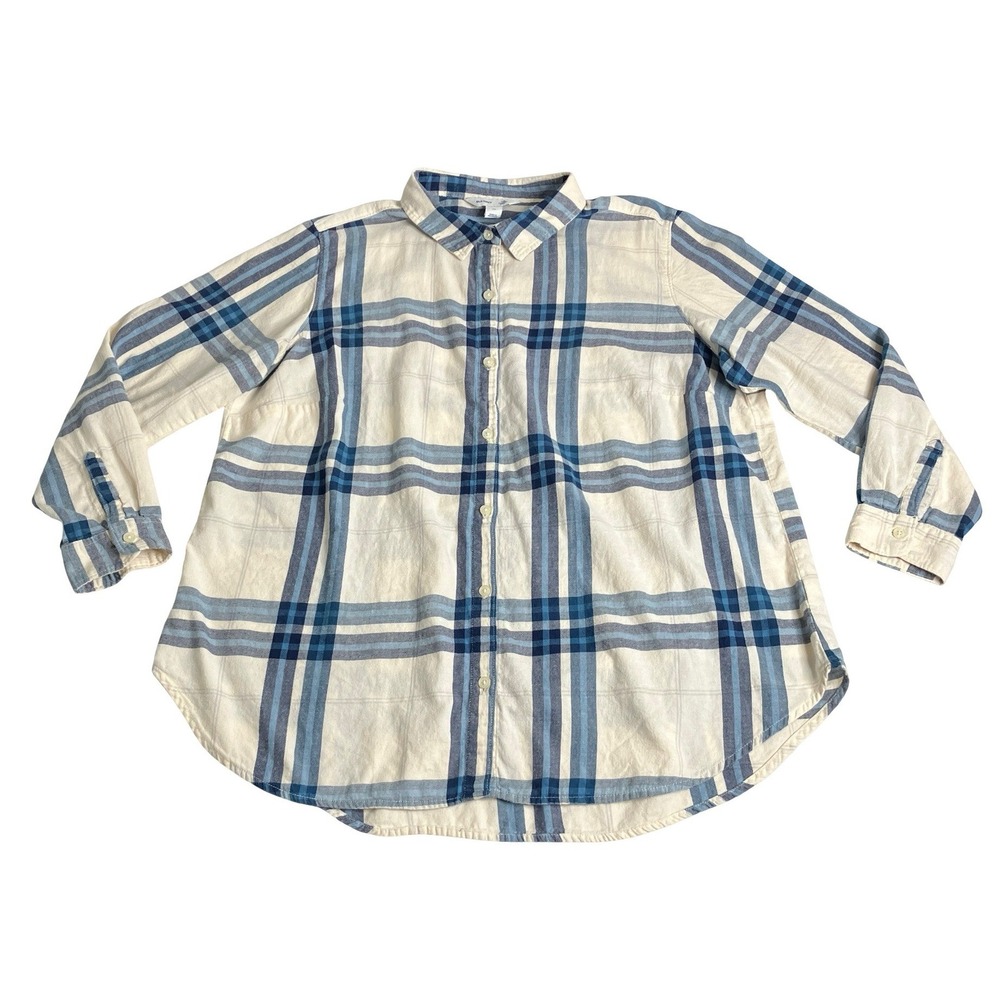 Old Navy The Classic Shirt Womens 2X Blue Plaid Flannel Long Sleeve 100% Cotton